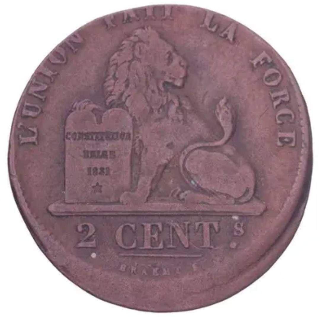 2-Centimes-1846-Belgium-/-Off-Center-Strike